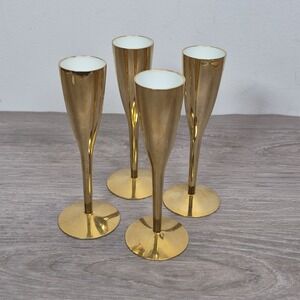 Arthur Salm AS Brass White Enamel Cordial Glass Candlestick Holders Set Of 4
